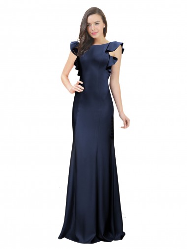 Dark Navy Bateau Neck Sleeveless Keyhole Back Long Evening Prom Gowns Canada Supplier