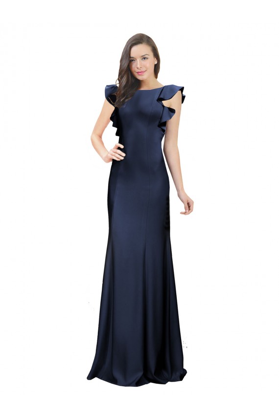 Dark Navy Bateau Neck Sleeveless Keyhole Back Long Evening Prom Gowns Canada Supplier