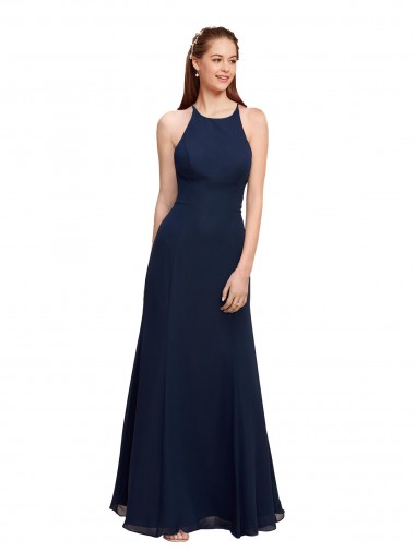Dark Navy High Neck Sleeveless Long Evening Prom Gowns Canada Supplier