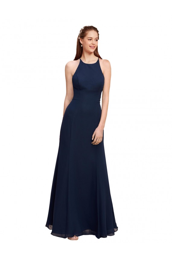 Dark Navy High Neck Sleeveless Long Evening Prom Gowns Canada Supplier