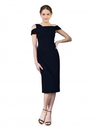Dark Navy Off the Shoulder Sleeveless Cocktail Length Bridesmaid Gowns Canada Supplier