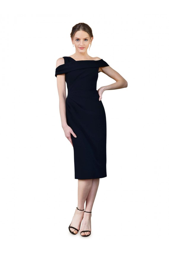 Dark Navy Off the Shoulder Sleeveless Cocktail Length Bridesmaid Gowns Canada Supplier