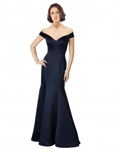 Dark Navy V-Neck Cap Sleeves Satin Long Prom Dress Canada Supplier