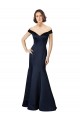 Dark Navy V-Neck Cap Sleeves Satin Long Prom Dress Canada Supplier