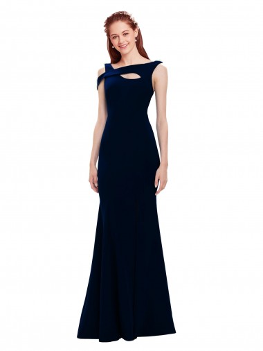 Dark Navy Off the Shoulder Sleeveless Stretch Crepe Long Prom Dress Canada Supplier