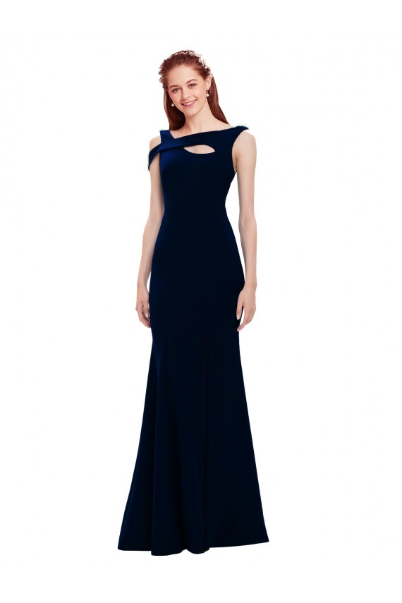 Dark Navy Off the Shoulder Sleeveless Stretch Crepe Long Prom Dress Canada Supplier