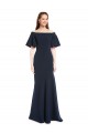 Dark Navy Off the Shoulder Short Sleeves Long Prom Dress Canada Supplier