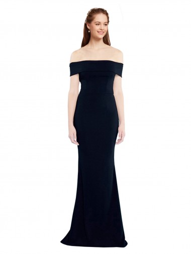 Dark Navy Off the Shoulder Sleeveless Keyhole Back Long Prom Dress Canada Supplier
