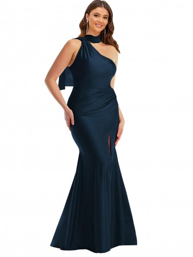 Dark Navy Halter Neck Sleeveless Long Plus Size Prom Dress Canada Supplier