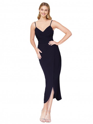 Dark Navy High Neck Sleeveless V-Back Knee Length Prom Dress Canada Supplier