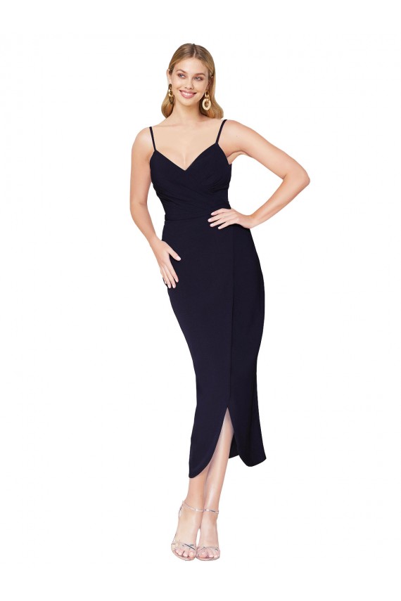 Dark Navy High Neck Sleeveless V-Back Knee Length Prom Dress Canada Supplier