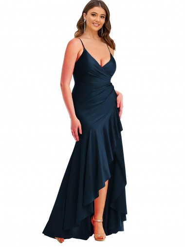Dark Navy Spaghetti Straps Sleeveless Long Plus Size Evening Prom Gowns Canada Supplier