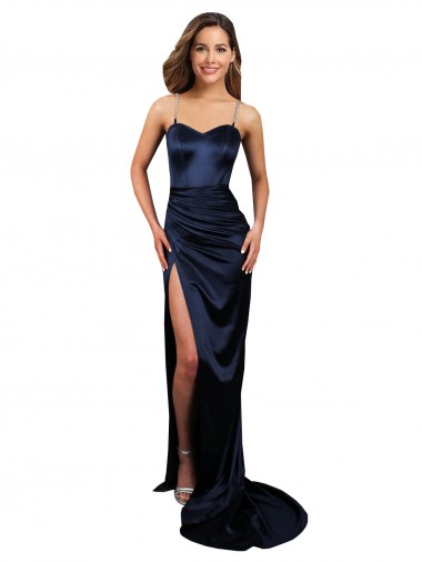 Dark Navy Sweetheart Sleeveless Long Sexy Prom Dress Canada Supplier