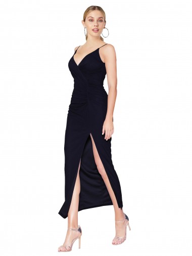 Dark Navy High Neck Sleeveless V-Back Knee Length Sexy Evening Prom Gowns Canada Supplier