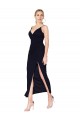 Dark Navy High Neck Sleeveless V-Back Knee Length Sexy Evening Prom Gowns Canada Supplier