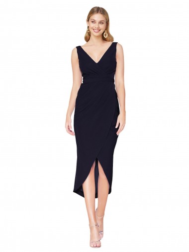 Dark Navy High Neck Sleeveless Knee Length Evening Prom Gowns Canada Supplier