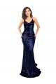 Dark Navy V-Neck Sleeveless Low Back Long Sexy Prom Dress Canada Supplier