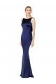 Dark Navy High Neck Sleeveless Low Back Stretch Satin Long Prom Dress Canada Supplier