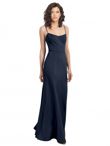 Dark Navy Scoop Neck Sleeveless Low Back Long Evening Prom Gowns Canada Supplier