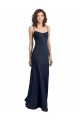 Dark Navy Scoop Neck Sleeveless Low Back Long Evening Prom Gowns Canada Supplier