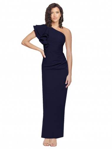 Dark Navy One Shoulder Sleeveless Stretch Crepe Long Prom Dress Canada Supplier