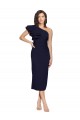 Dark Navy One Shoulder Sleeveless Midi Length Evening Prom Gowns Canada Supplier