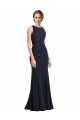 Dark Navy High Neck Sleeveless Keyhole Back Long Prom Dress Canada Supplier