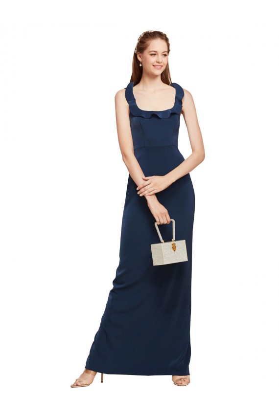 Dark Navy Scoop Neck Sleeveless Low Back Stretch Crepe Long Prom Dress Canada Supplier
