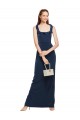 Dark Navy Scoop Neck Sleeveless Low Back Stretch Crepe Long Prom Dress Canada Supplier
