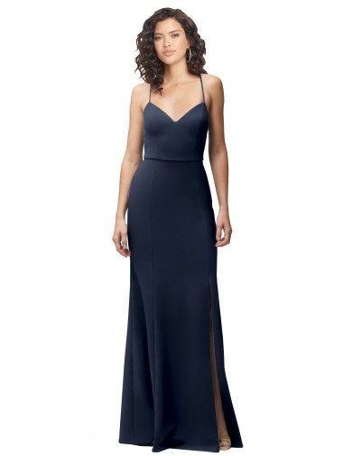 Dark Navy High Neck Sleeveless Criss Cross Back Long Prom Dress Canada Supplier