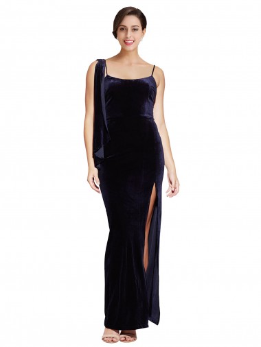 Dark Navy Square Neck Sleeveless Low Back Long Prom Dress Canada Supplier
