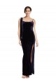 Dark Navy Square Neck Sleeveless Low Back Long Prom Dress Canada Supplier
