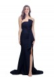 Dark Navy Strapless Sleeveless Low Back Stretch Crepe Sweep Train Formal Bridesmaid Gowns Canada Supplier