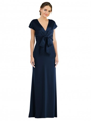 Dark Navy Off the Shoulder Cap Sleeves Keyhole Back Long Prom Dress Canada Supplier