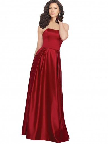 Dark Red Strapless Sleeveless Long Prom Dress Canada Supplier