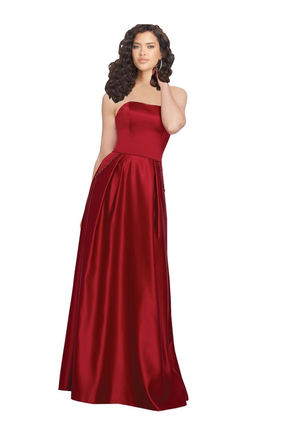 Dark Red Strapless Sleeveless Long Prom Dress Canada Supplier