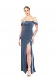 Dusty Blue Strapless Sleeveless Stretch Velvet Long Prom Dress Canada Supplier