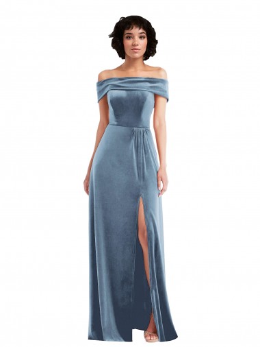 Dusty Blue Off the Shoulder Sleeveless Long Prom Dress Canada Supplier