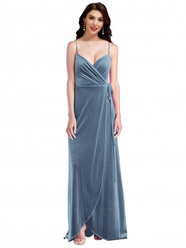 Dusty Blue Sweetheart Sleeveless Low Back Stretch Velvet Long Prom Dress Canada Supplier