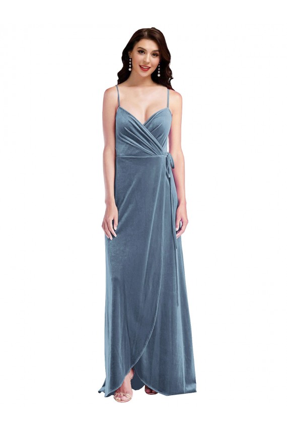 Dusty Blue Sweetheart Sleeveless Low Back Stretch Velvet Long Prom Dress Canada Supplier