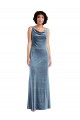 Dusty Blue Cowl Neck Sleeveless V-Back Long Prom Dress Canada Supplier