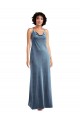 Dusty Blue Cowl Neck Sleeveless Long Sheath Prom Dress Canada Supplier
