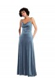 Dusty Blue Cowl Neck Sleeveless Criss Cross Open Back Long Prom Dress Canada Supplier