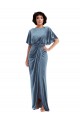 Dusty Blue Flutter Sleeves Open Back Long Prom Dress Canada Supplier