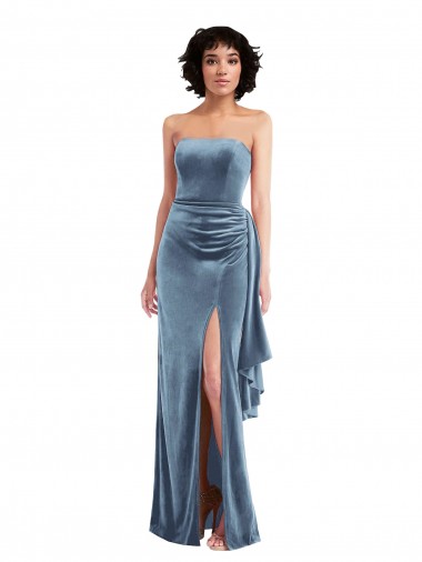 Dusty Blue Strapless Sleeveless Low Back Long Evening Prom Gowns Canada Supplier