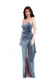 Dusty Blue Spaghetti Straps Sleeveless Long Trumpet Prom Dress Canada Supplier