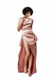 Dusty Pink One Shoulder Sleeveless Open Back Long Sexy Prom Dress Canada Supplier