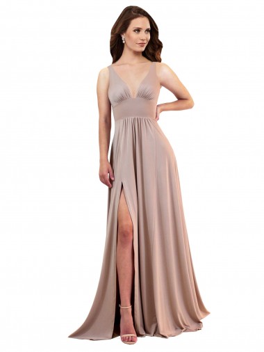 Dusty Pink V-Neck Sleeveless Low Back Spandex Long Sexy Bridesmaid Gown Canada Supplier