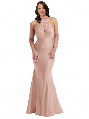 Dusty Pink Halter Neck Sleeveless Open Back Long Plus Size Prom Dress Canada Supplier