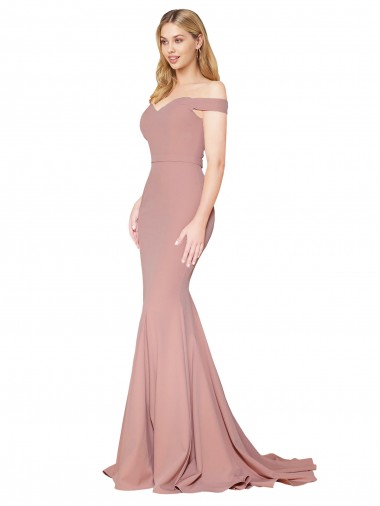 Dusty Pink High Neck Sleeveless Stretch Crepe Sweep Train Prom Dress Canada Supplier